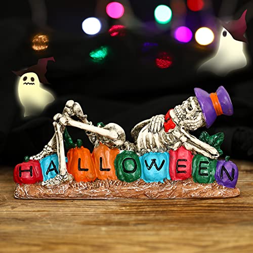 Halloween Skeleton Figurines with Letters Pumpkin Day of The Dead Table Décor Small Statues