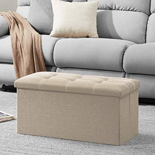 30 inches Storage Ottoman Bench, Foldable Footrest Shoe Bench w/ 80L Storage Space, Support 350lbs