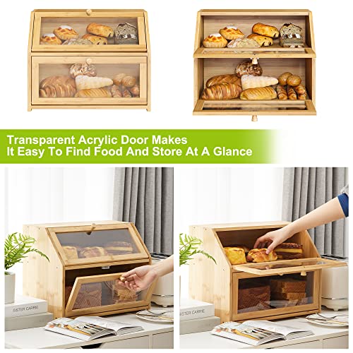 Bread Storage Box For Kitchen Countertop w/ Clear Window Double Layer