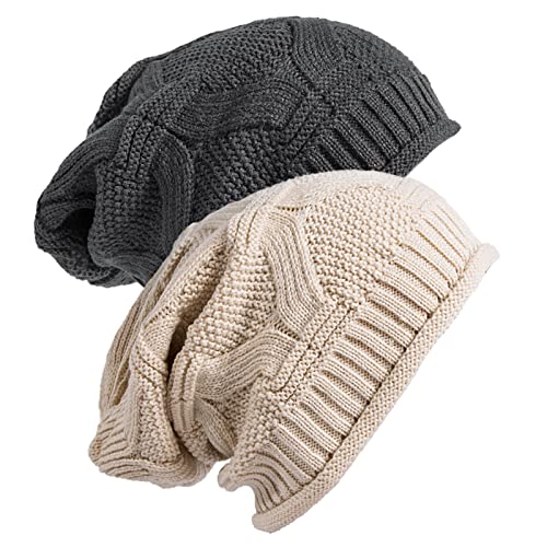 2 Pack Slouchy Beanie Winter Knit Soft Hat for Women/Men