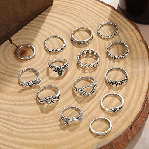 Cool Silver Vintage Gothic Punk Rings Set for Men Girls Women
