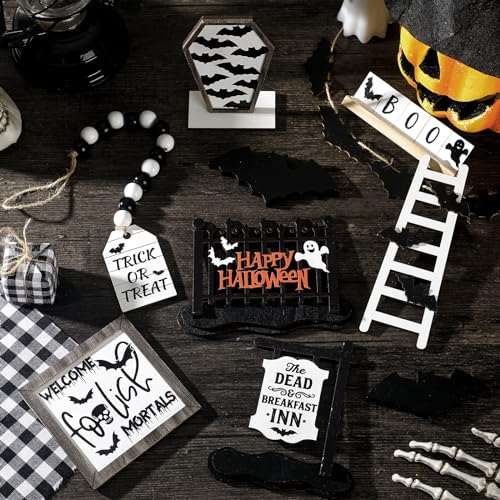 15 Pcs Halloween Tiered Tray  Set Cute  Wooden Signs Farmhouse Rustic