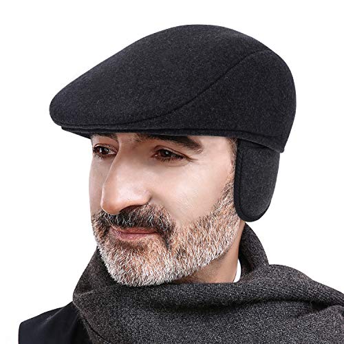 Thick Warm  Woolen Beret for Men Solid Color Fold-Down Ear Protection Irish Duckbill Caps