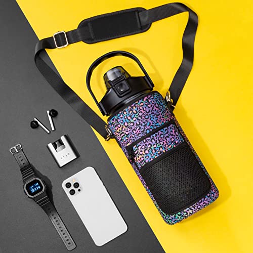 Half Gallon Motivational Water Bottle w/ Sleeve & Strap 64 OZ