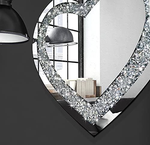 Crystal Crush Diamond Heart Shaped Silver Mirror