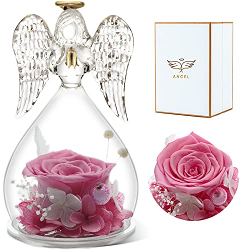 Preserved Real Rose Glass Angel Figurine Gifts for Mothers Day