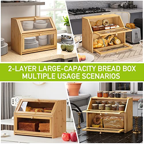 Bread Storage Box For Kitchen Countertop w/ Clear Window Double Layer