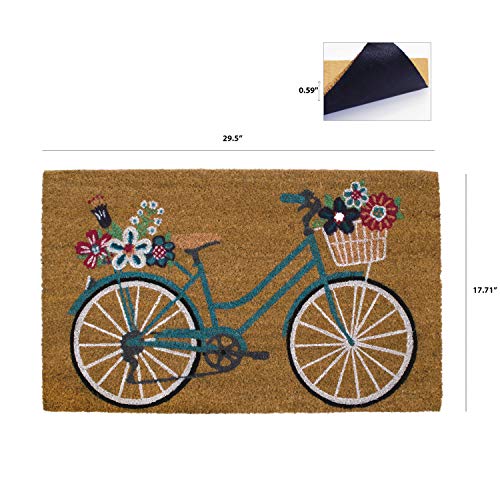 Welcome Door Mat, Printed Outdoor Coir 18"x30" (Floral Bicycle)