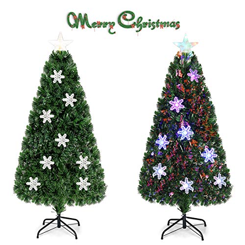 Pre-Lit Fiber Optic Artificial Christmas Tree w/ Multicolor Led Lights & Snowflakes