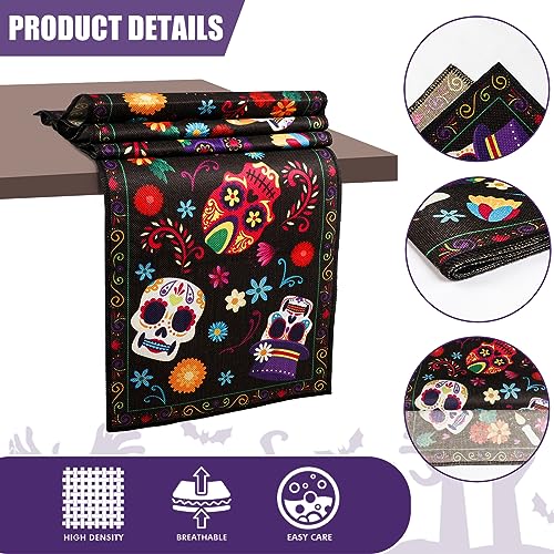 Halloween Table Runner Day of Dead Halloween Decor Indoor Skeleton Flowers Candles Halloween
