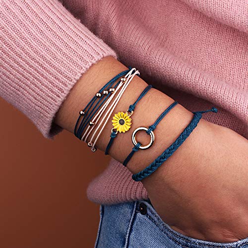 Sunflower String Bracelet Handmade Braided Rope Charms Boho Surfer Bracelet