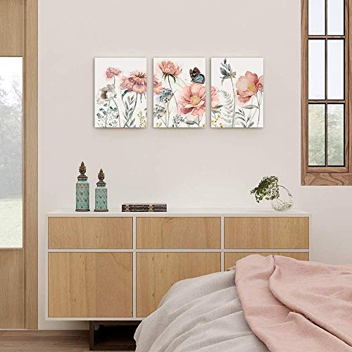 Pink Blossom Flower Wall Art Canvas 12×16 Inch, 3 Panels