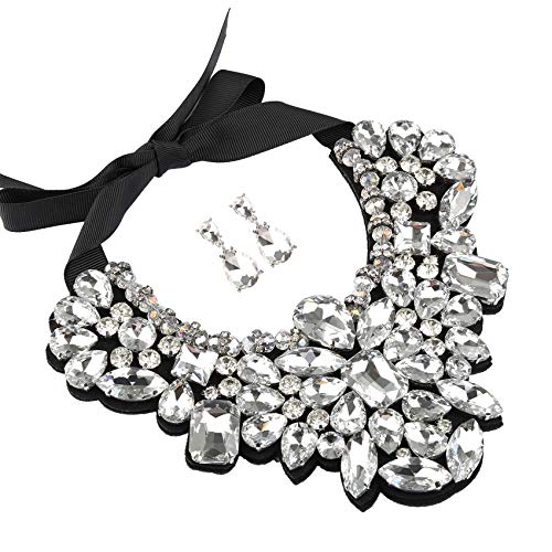 Handmade Rhinestone Crystal Statement Necklace Earrings Set