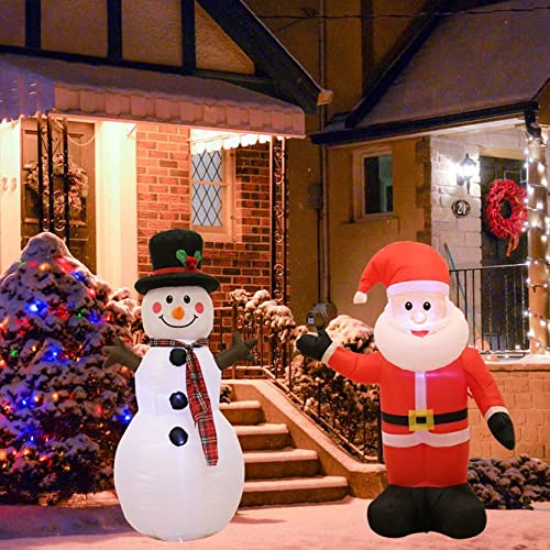 4 FT Lighted Christmas Inflatable Santa Claus and Snowman, Outdoor Holiday Decorations Inflatable Yard Decorations