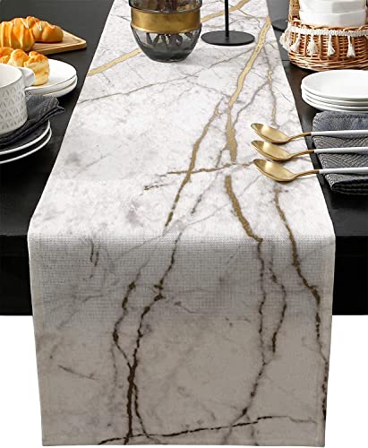 Table Runner-Cotton linen-Long 72 inche White Gray Gold Dresser Scarves,Texture Tablerunner