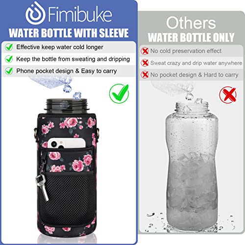 Half Gallon Motivational Water Bottle w/ Sleeve & Strap 64 OZ