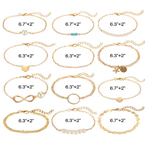 12pcs Gold Tiny Charm Bracelets for Women