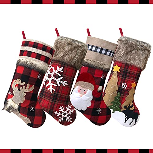 Christmas Stockings Buffalo Red Plaid w/ Soft Faux Fur