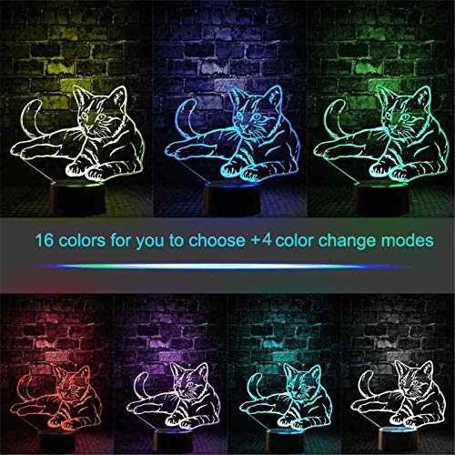 Cat 3D Illusion Beside Table Lamp,16 Colors Changing Touch Switch w/ Remote Control