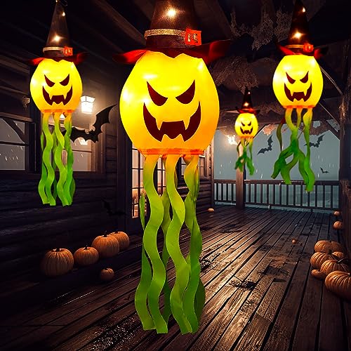 Hanging Outdoor String Lights Glowing Ghost Witch Hat Halloween  (4Pcs)