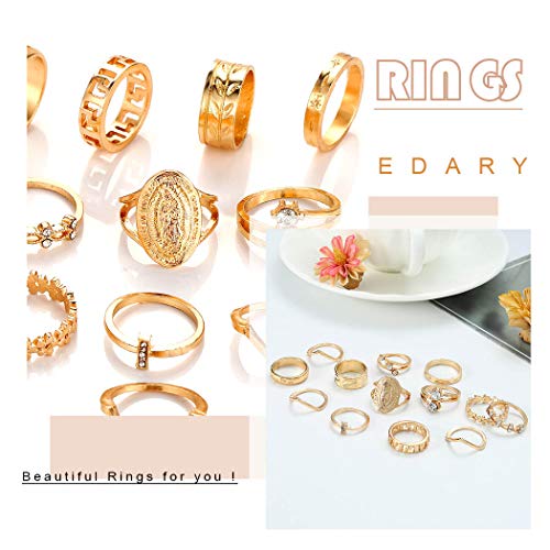 Vintage Ring Set Carved Knuckle Crystal Rings Set Gold Stackable Midi Rings Finger Jewelry for Women