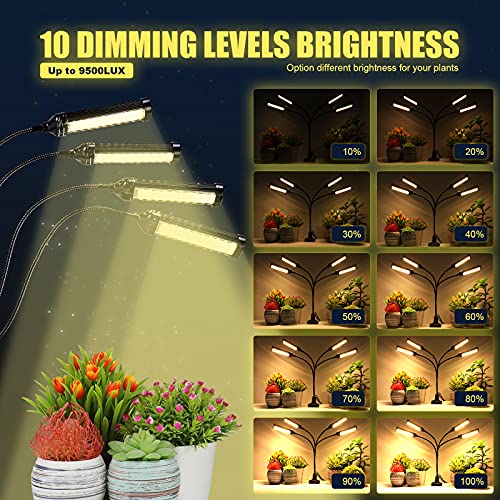 Grow Lights for Indoor Plants, Clip-on Full Spectrum, 200 LED 10 Dimmable Levels, 4/8/12H Timer