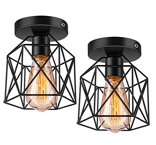 Semi Flush Mount Ceiling Light, E26 E27 Retro Black Industrial Ceiling Light Fixtures