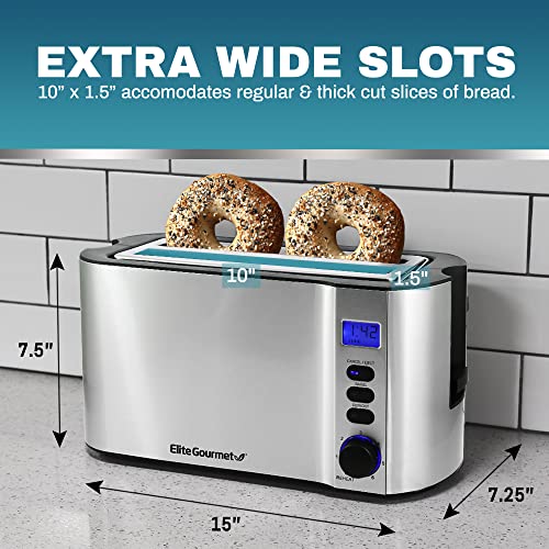 4 Slice Long Slot Toaster, Reheat, 6 Toast Settings, Defrost, Cancel Functions