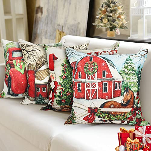 Set of 4 Christmas Throw Pillow Covers 18x18 Inch