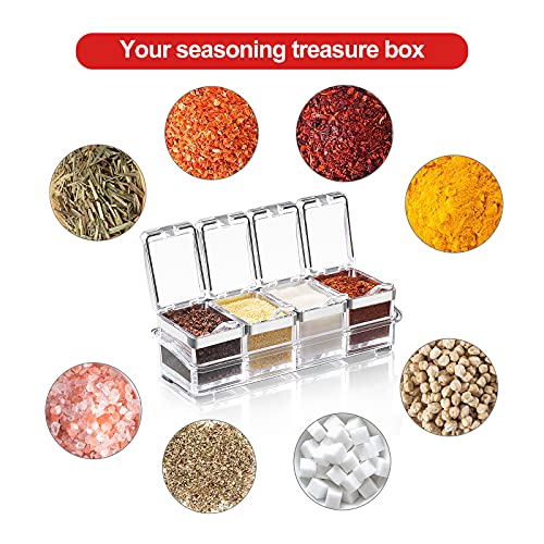 Set of 4 Acrylic Clear Box for Seasoning w/ Cover & Spoon