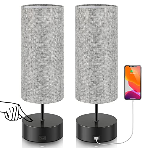 3-Way Dimmable Touch Control Table Lamp w/ USB Charging Port Set of 2 LED Bulb Included