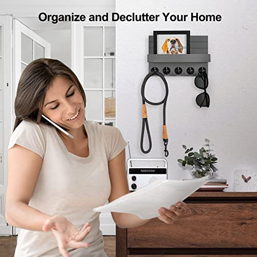 Key Holder for Wall, Decorative Key and Mail Holder with Shelf Has Large Key Hooks for Bags, Coats, Umbrella