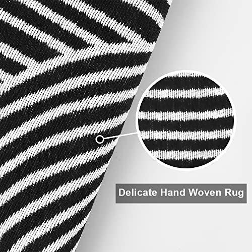 Black & White Kitchen Rug  Machine Washable Cotton Hand-Woven