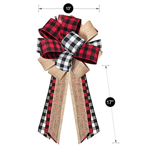 Christmas Tree Topper - Buffalo Plaid Red Black Burlap Decoration