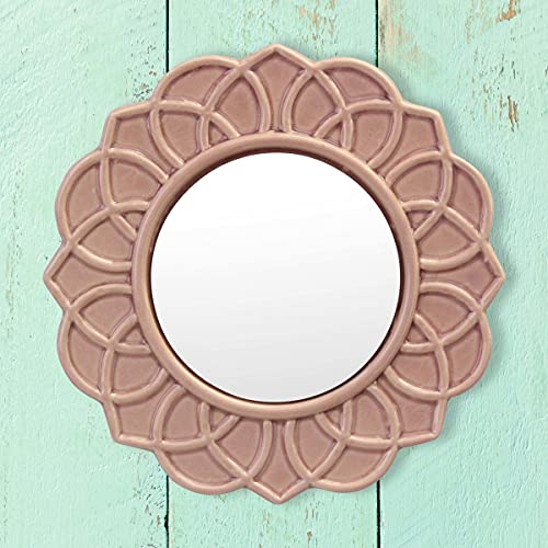 Decorative 9" Round Floral Ceramic Accent Wall Mirror