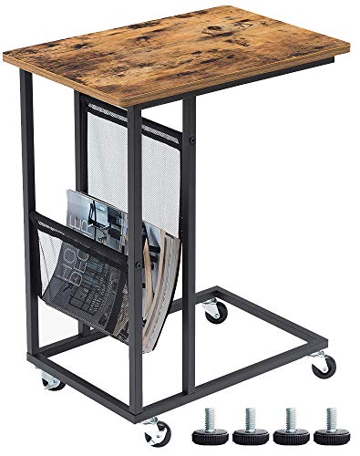 Couch Side Table - Industrial End Table C Shaped with Side Pocket