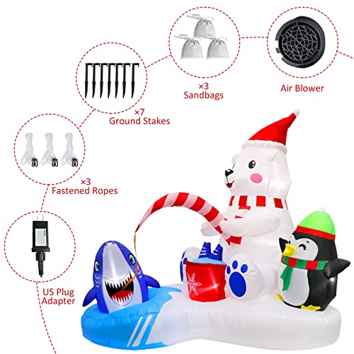 6FT Christmas Inflatables Polar Bear Fishing with Penguin