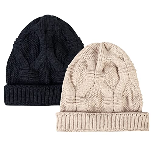 2 Pack Slouchy Beanie Winter Knit Soft Hat for Women/Men