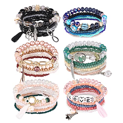 6 sets Handmade Bohemian Multilayer tassels Wrap Bangle Bracelets