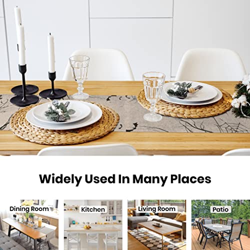 Halloween Table Runner , Vintage Cool Skull Black Cat Dresser Cover Gray Black Skeleton Burlap Day of Dead