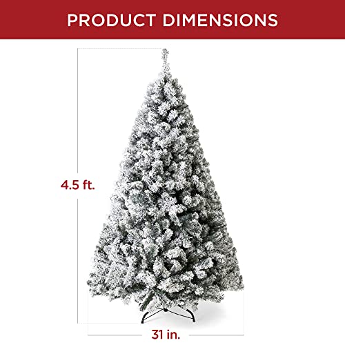 s 4.5ft Pre-Lit Christmas Tree Artificial Snow Flocked Pine Tree for Home, Office, Party Decoration