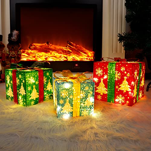 Set of 3 Lighted Gift Boxes Christmas Decorations