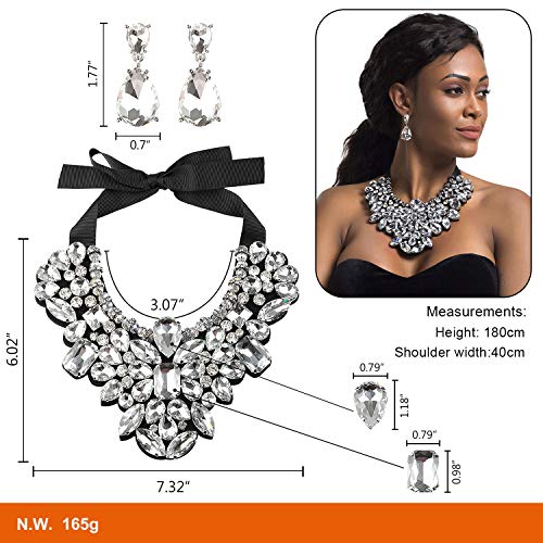 Handmade Rhinestone Crystal Statement Necklace Earrings Set