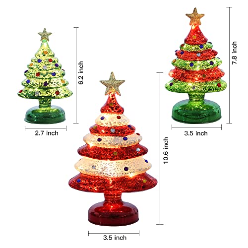 3 pcs Sparkling Mini Colorful Glass Christmas Tree w/ LED Lights & Timer