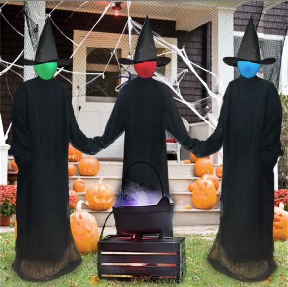 Halloween Decorations Large Light Up Holding Hands Screaming Witches Sound-Activated Sensor