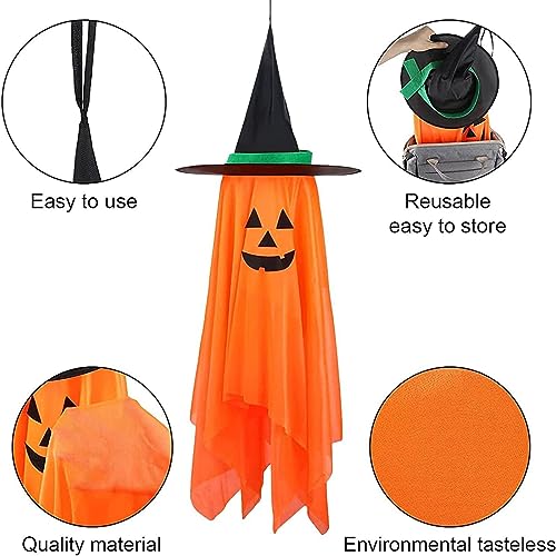 2PCS Halloween Decorations Single Pre-Installed Orange Pumpkin Wizard Hat Halloween Decor