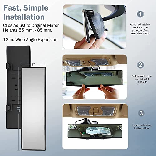 Universal 12 Inch Interior Clip On Panoramic Rearview Mirror