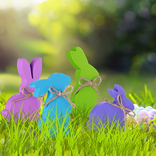 4 Pcs Easter Bunny Wood Decoration