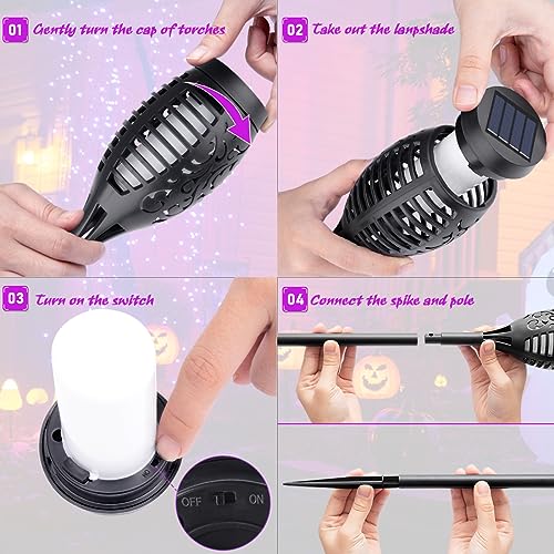 Halloween Decorations Lights Outdoor for Halloween Decor,  Flickering Flame Solar Torch Lights, Solar Lights for Yard