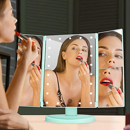 Tri-fold Lighted Vanity Makeup Mirror w/ 3x/2x Magnification, Touch Screen &180 Degree Free Rotation